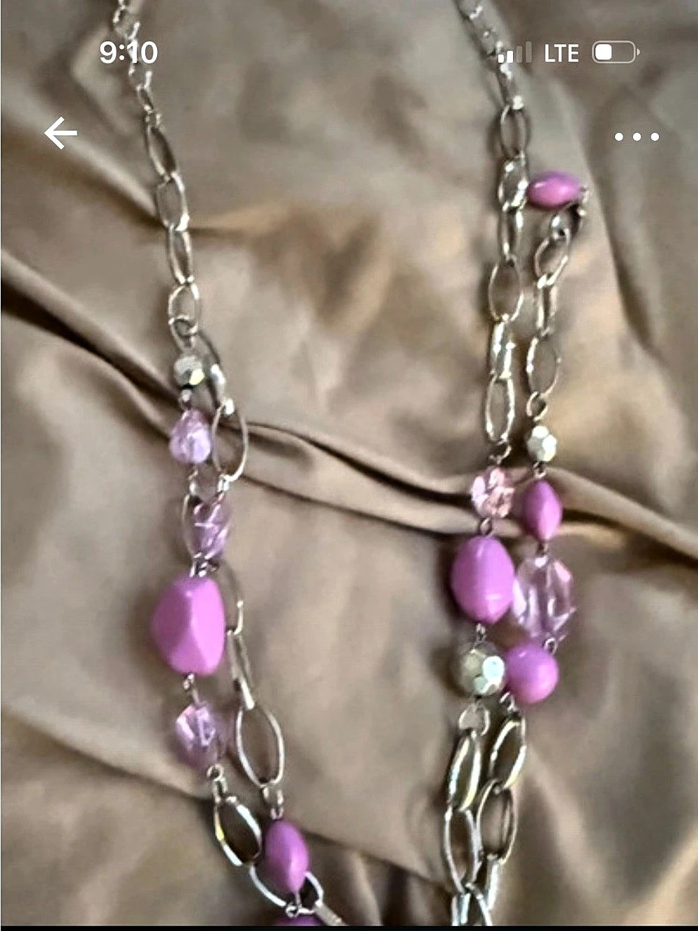 Purple & Silver Beaded Chain Necklace Like New
